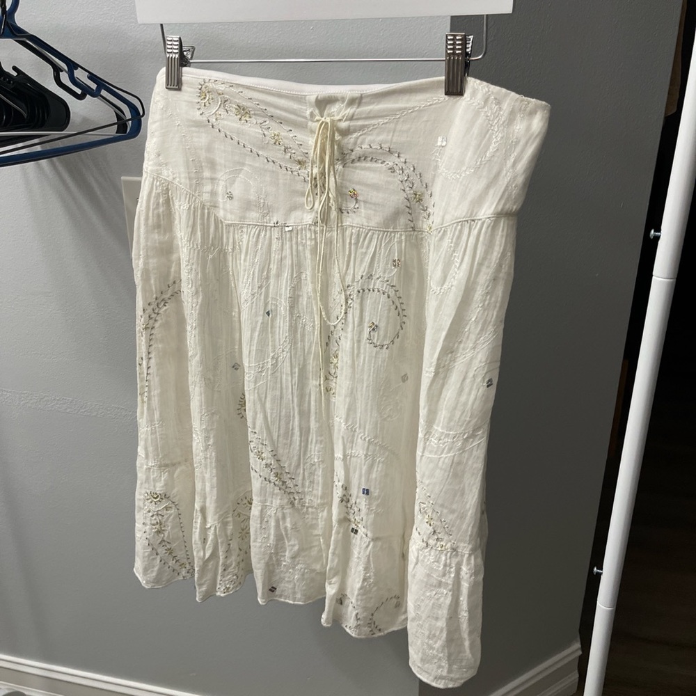 Vintage 90s/y2k whimsigoth star city corseted lace up white tiered skirt